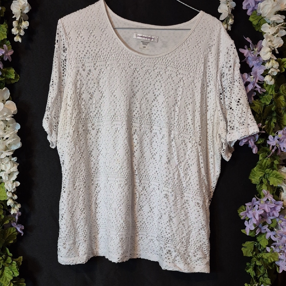 Allison Daley Cream Crochet Eyelet Short Sleeve Top